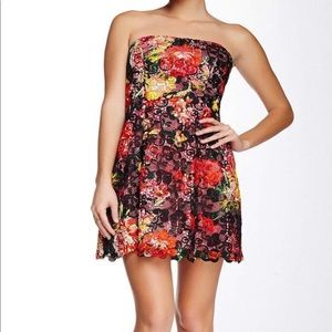 NWT Adriana Papell floral print lace full skirt mini  dress